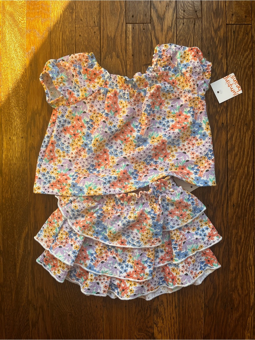 jumping beans Floral Ruffle Two-Piece Set in White, Orange, Purple, Yellow, Blue